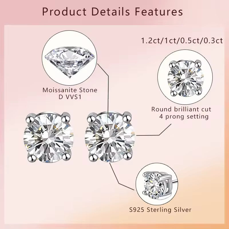 0.3 0.5 1 1.2 Carat Diamond Moissanite Gold vermeil earrings E00001