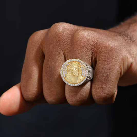 Diamond Moissanite Iced out Gold vermeil Men Ring R00043