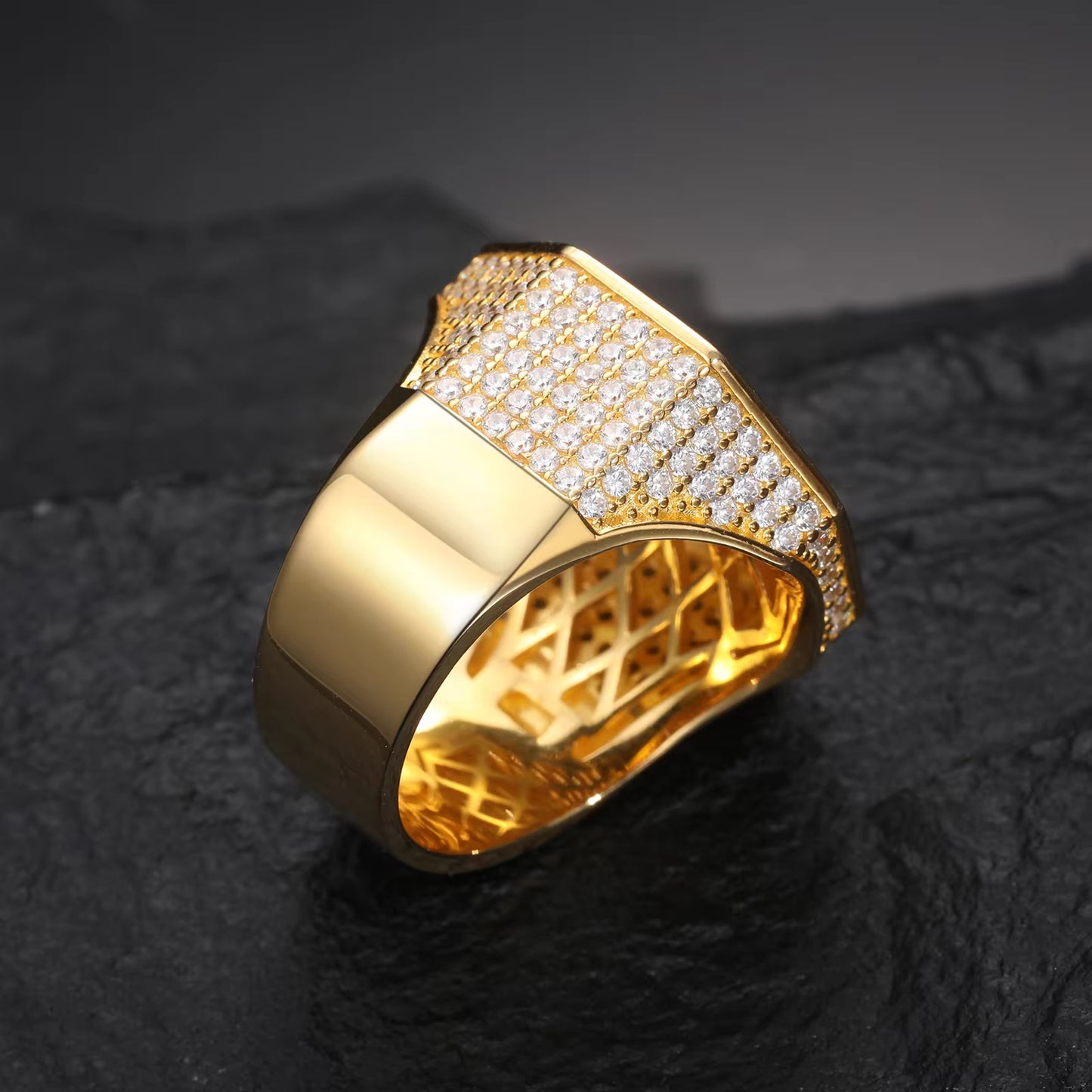Diamond Moissanite Gold vermeil Men Ring R00047