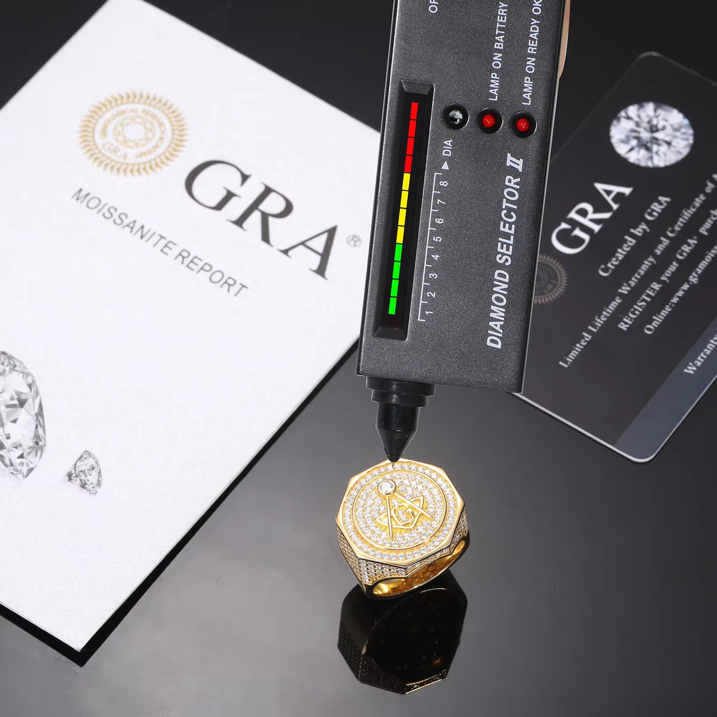 Diamond Moissanite Gold vermeil Men Ring R00047