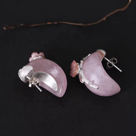 BUY 1 GET 1 FREE ! S925 Silver and Rose quartz Earrings E00036