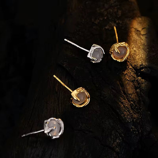 BUY 1 GET 1 FREE ! S925 Silver 18K gold plated Agate Earrings Studs E00058